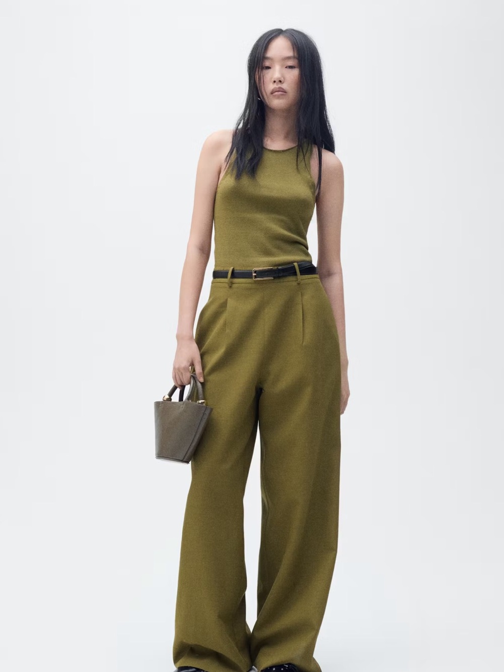 Olive Green Sleeveless Wide-Leg Jumpsuit